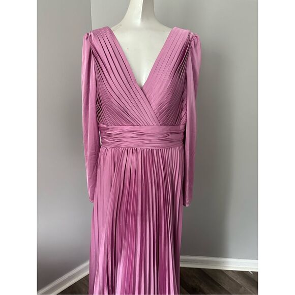 MAC DUGGAL PLEATED LONG SLEEVE V-NECK GOWN US 10 $458 - Picture 5 of 10